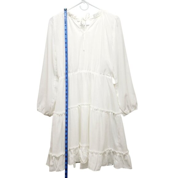 White Flowy Tiered Dress With girls Ruffle Hem & Long Sleeves Size 14 - Picture 9 of 12